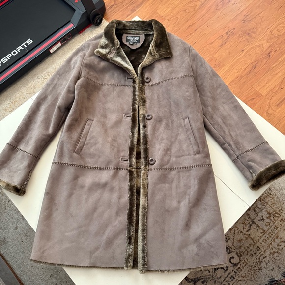 NOVELTI Vintage Sage Olive Green Faux Suede Coat Boho Cottagecore Penny Lane Y2K - Picture 2 of 7